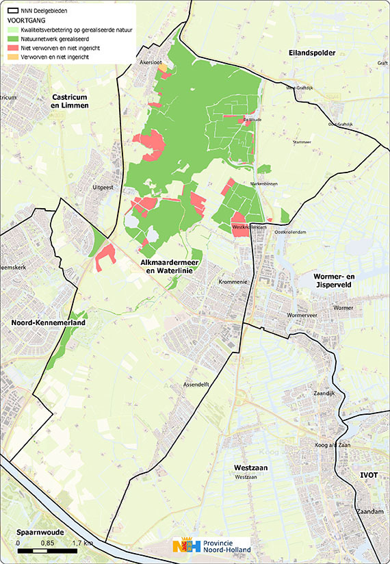 Schermafbeelding kaart deelgebied Alkmaardermeer en Waterlinie