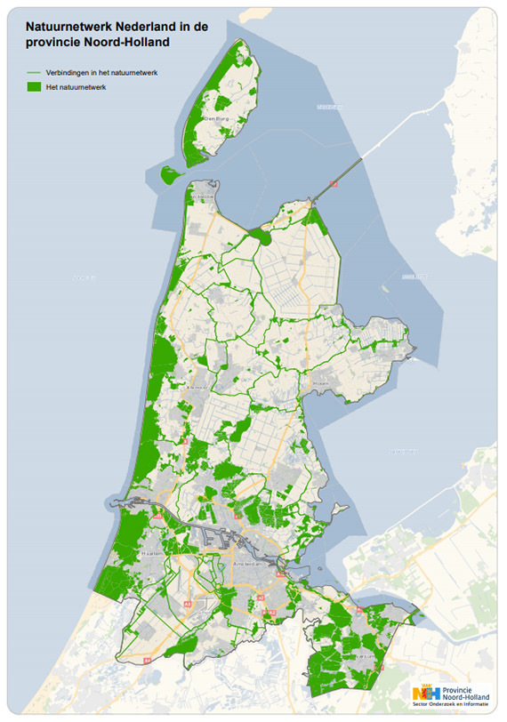 Kaart Natuurnetwerk Nederland in de provincie Noord-Holland