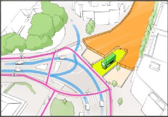 Tekening van de opstelplaats voor vrachtwagens aan de Liebergerweg.