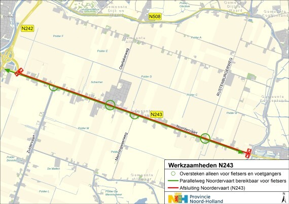 Route fietsverkeer Noordervaart (N243) 24 april - 1 augustus 2023