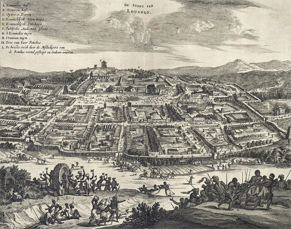 Tekening van de stad Loango, eind 17e eeuw