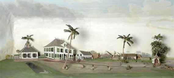 Diorama van plantage Merveille in Suriname