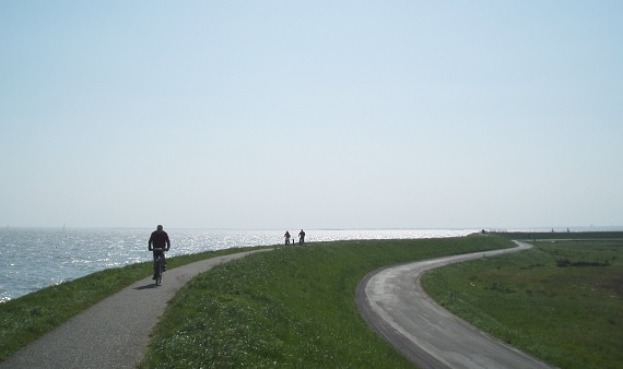 Fietser op Waterlandse zeedijk