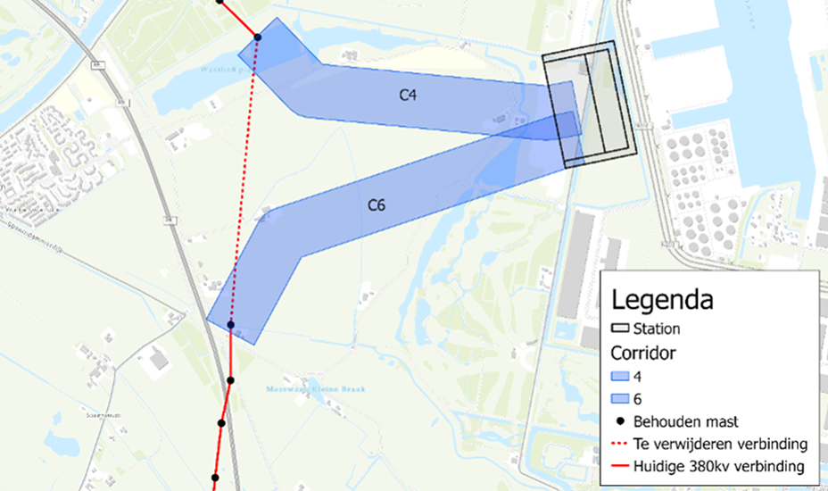 Kaart locatie voor nieuwe elektriciteitsstation A9 Zuid. De informatie is ook in de tekst op deze pagina te vinden.