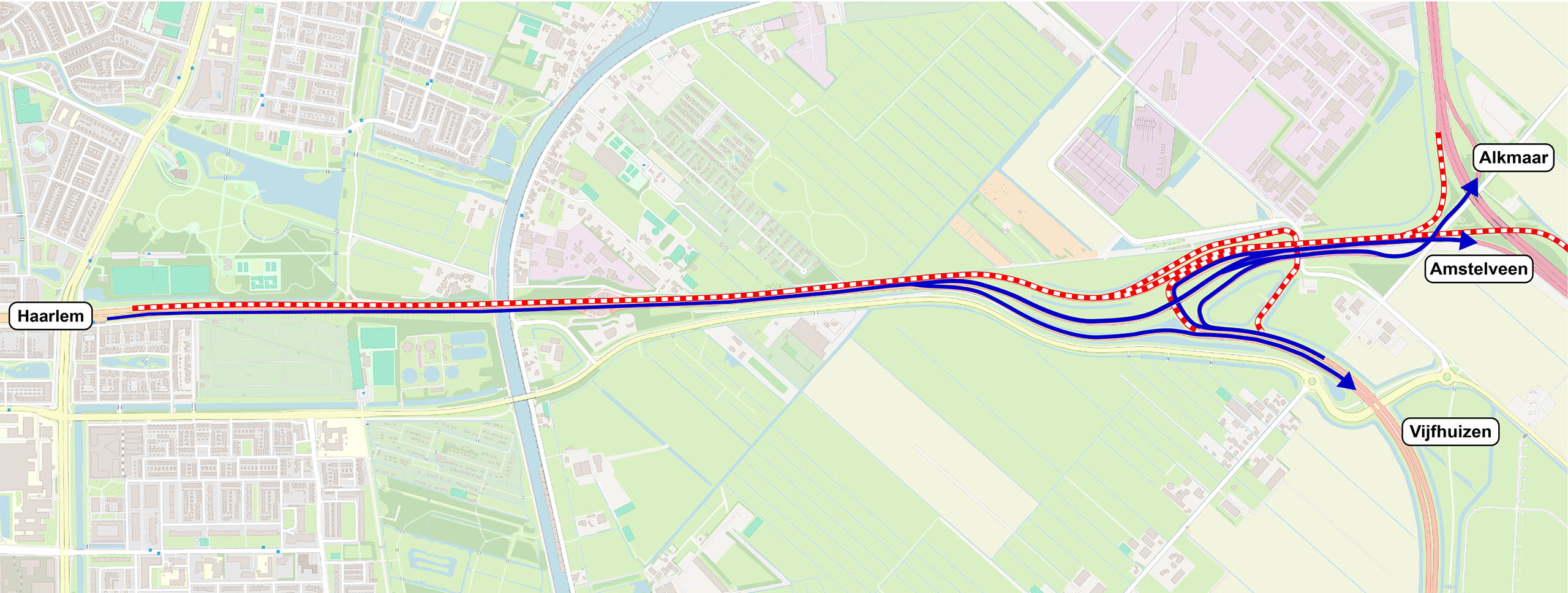 N205 dicht vanaf A9. Ook geen verkeer mogelijk op N205 vanuit Vijfhuizen naar Haarlem. Omleidingsroute N208 en N201