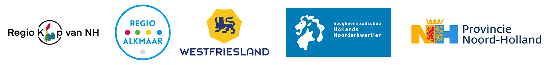 Logo's regio Kop van Noord-Holland, regio Alkmaar, Westfriesland, Hoogheemraadschap Hollands Noorderkwartier, provincie Noord-Holland 