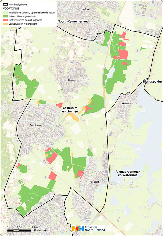 Kaart van de aanpak per gebied in Castricum en Limmen. Meer informatie over de gebieden is uitgeschreven in de tekst.