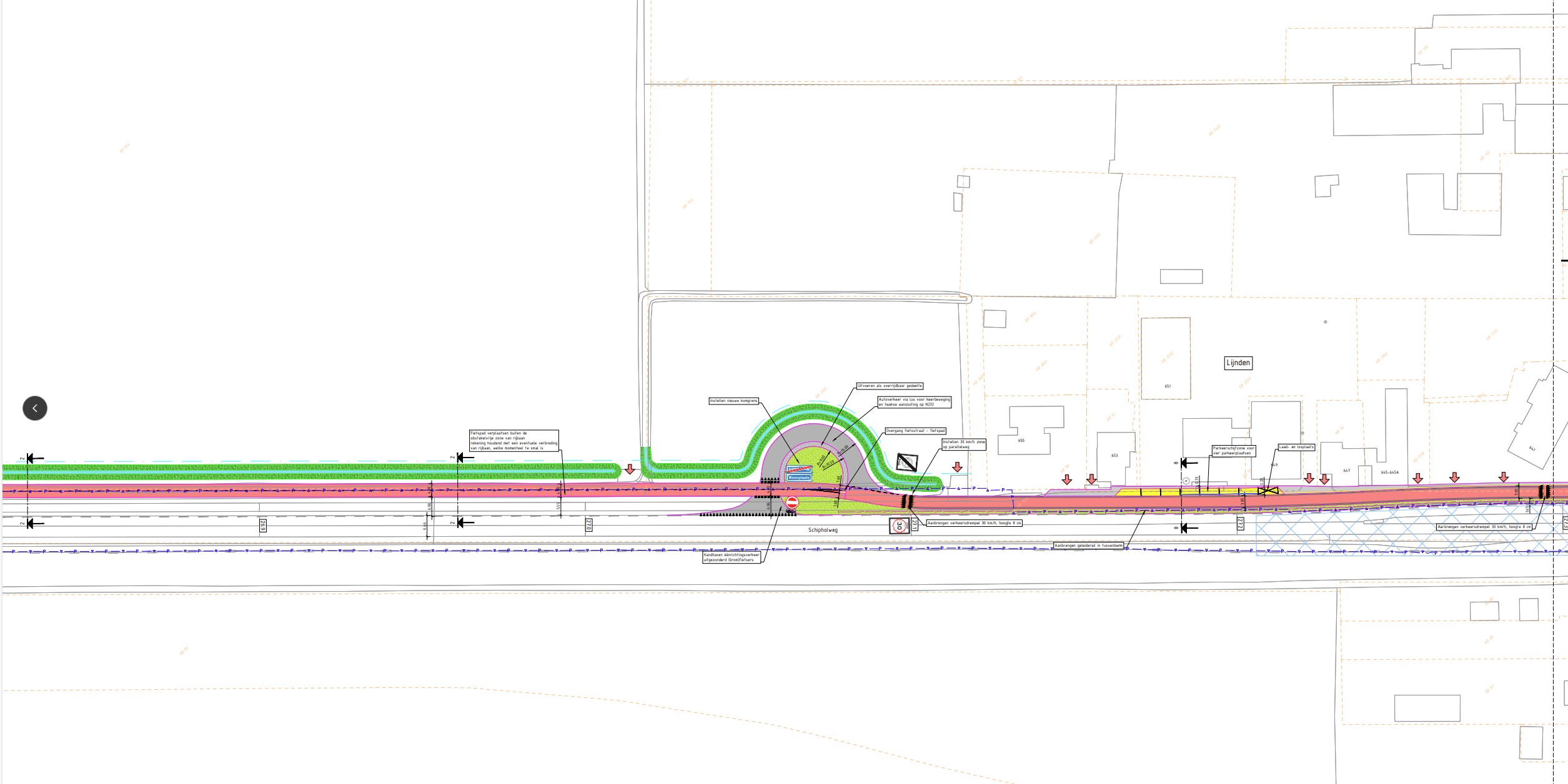 Via een ruimte bocht kan het verkeer veilig de N232 oprijden.