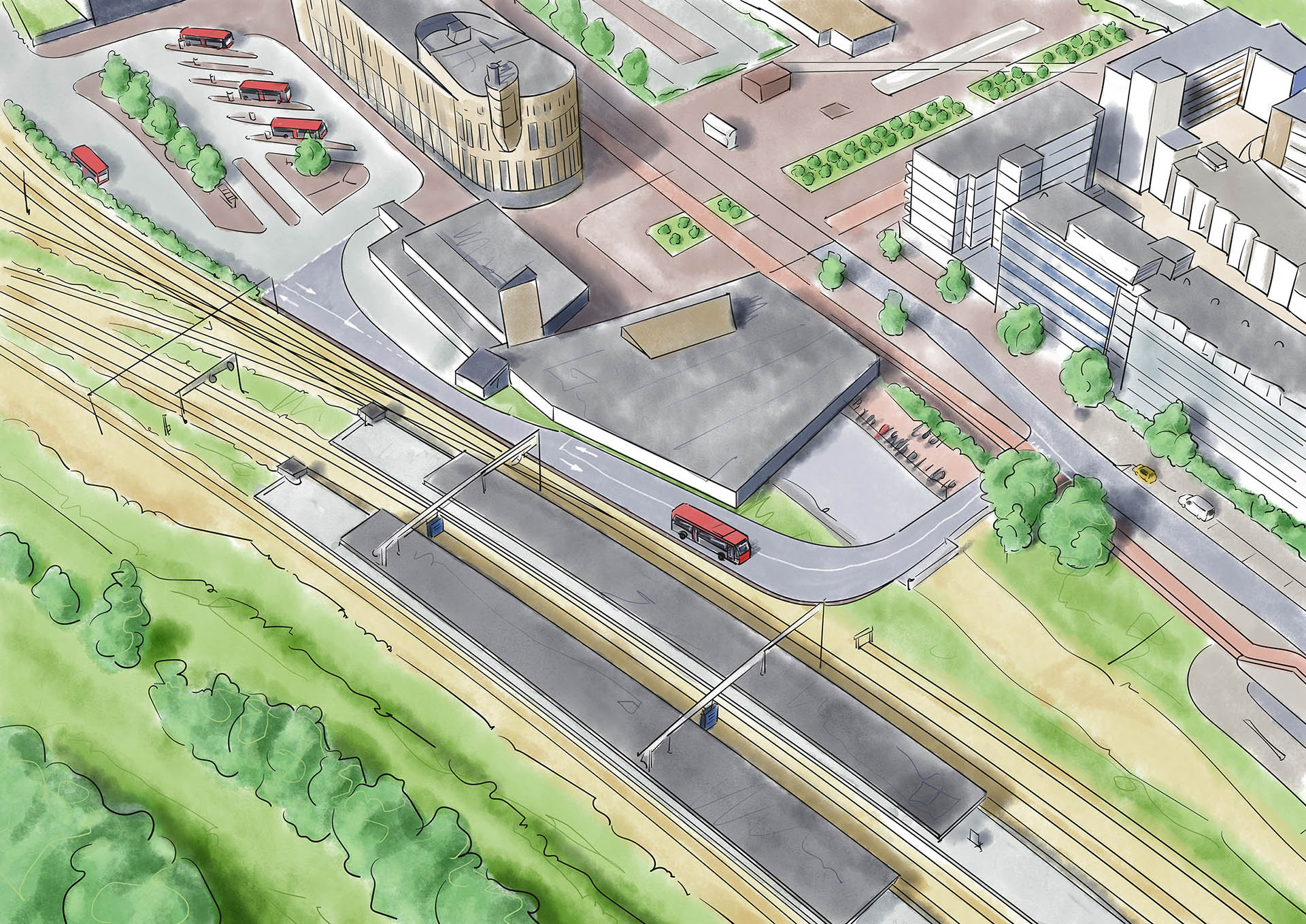 De nieuwe busbaan bij Velsen-Noord, tussen de Velsertraverse en het station Beverwijk