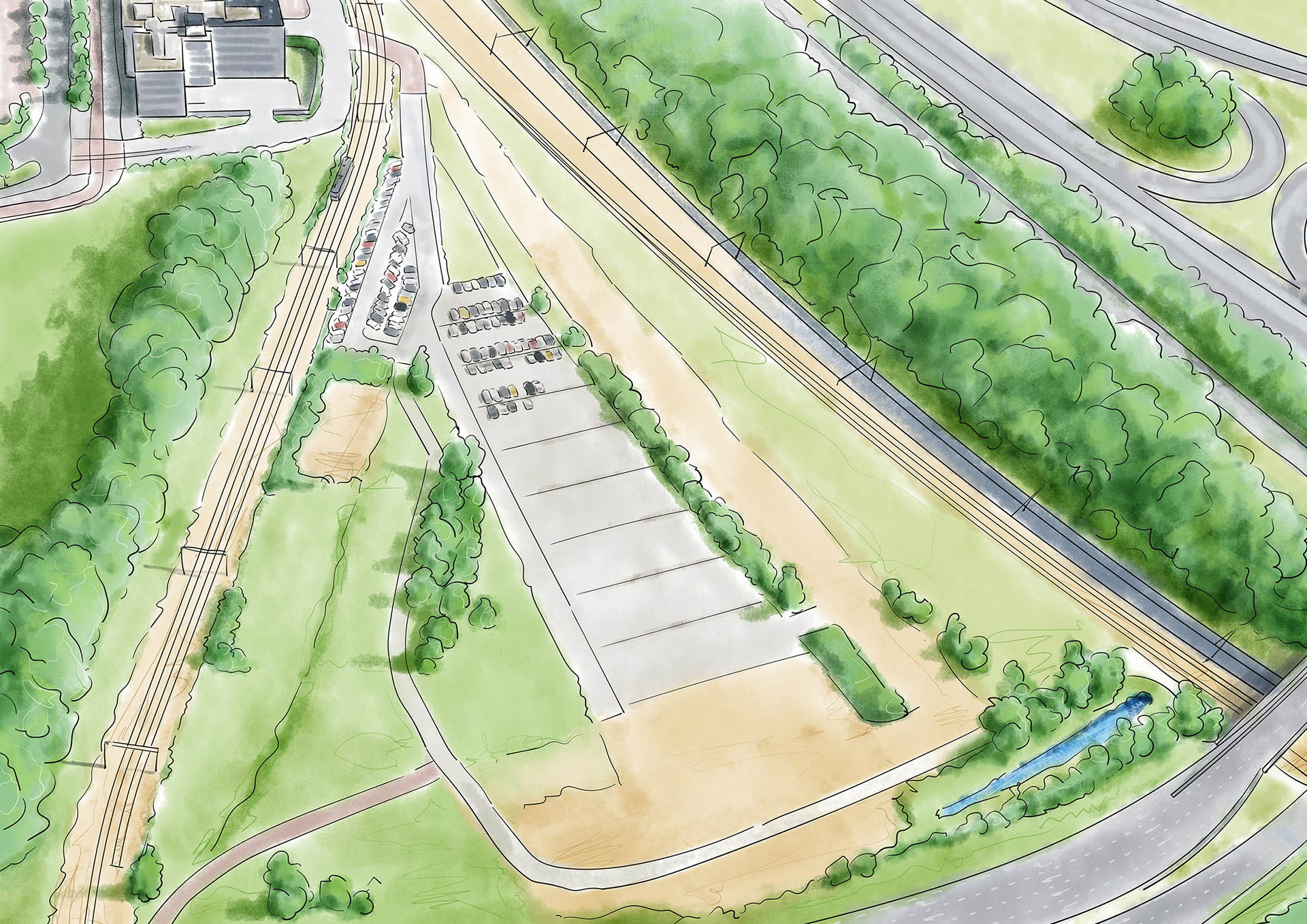 De oorspronkelijke situatie van de busbaan tussen het busstation Beverwijk en de weg Wijckermolen, achter het station