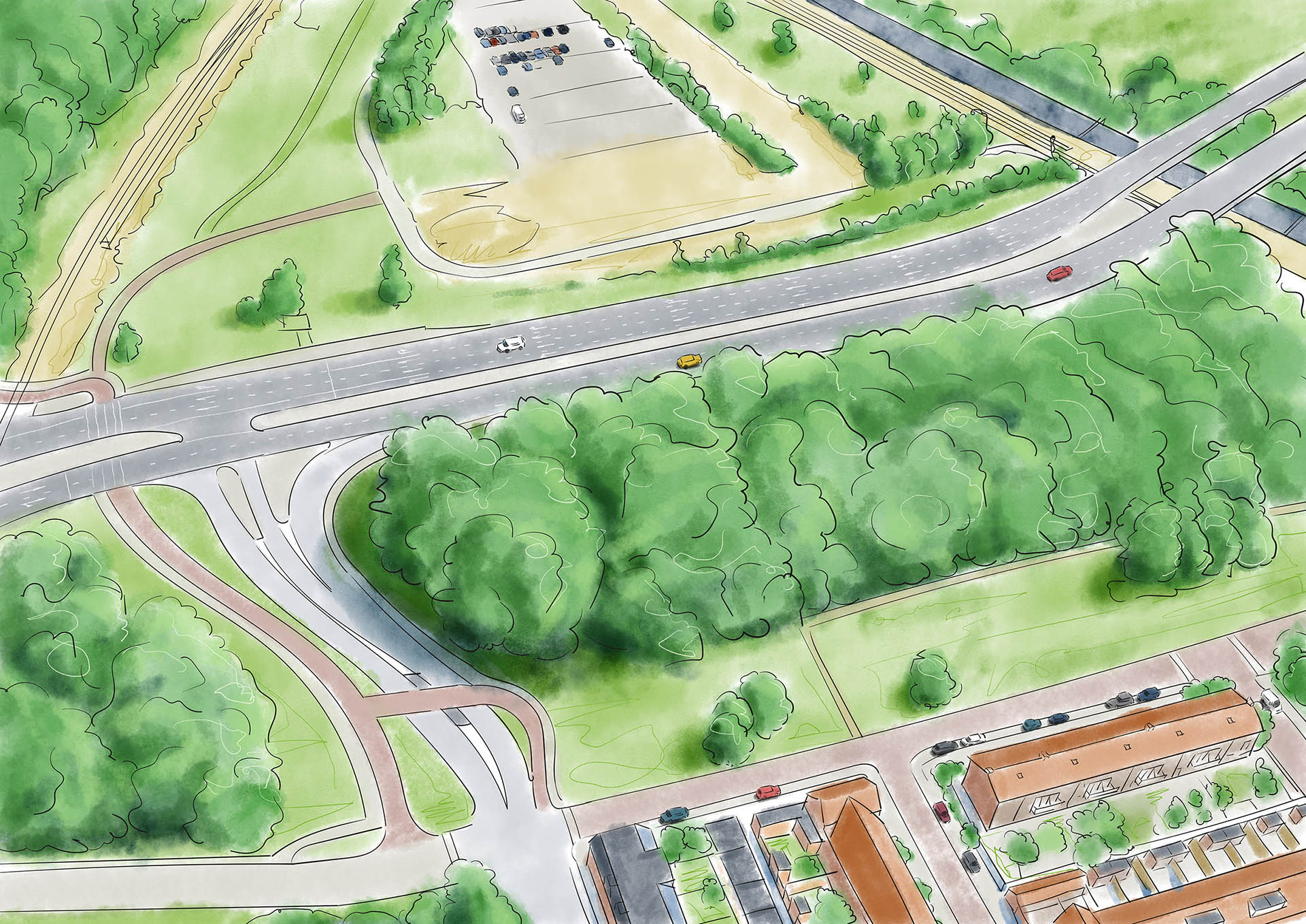 De huidige situatie van de aan te leggen voet-/fietsonderdoorgang