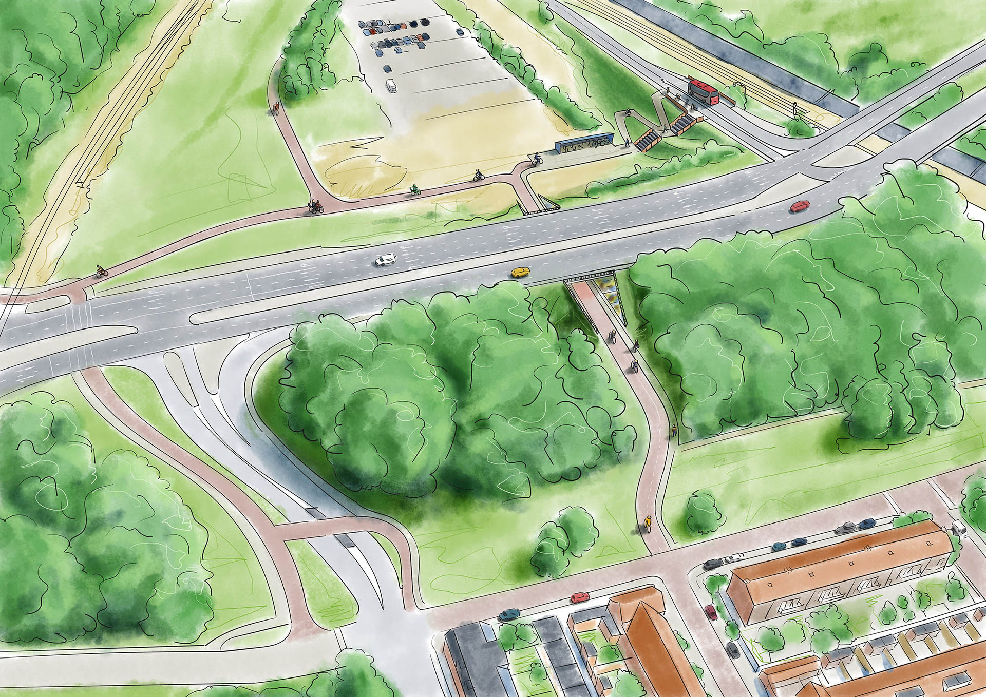 Nieuw aan te leggen onderdoorgang onder de Velsertraverse