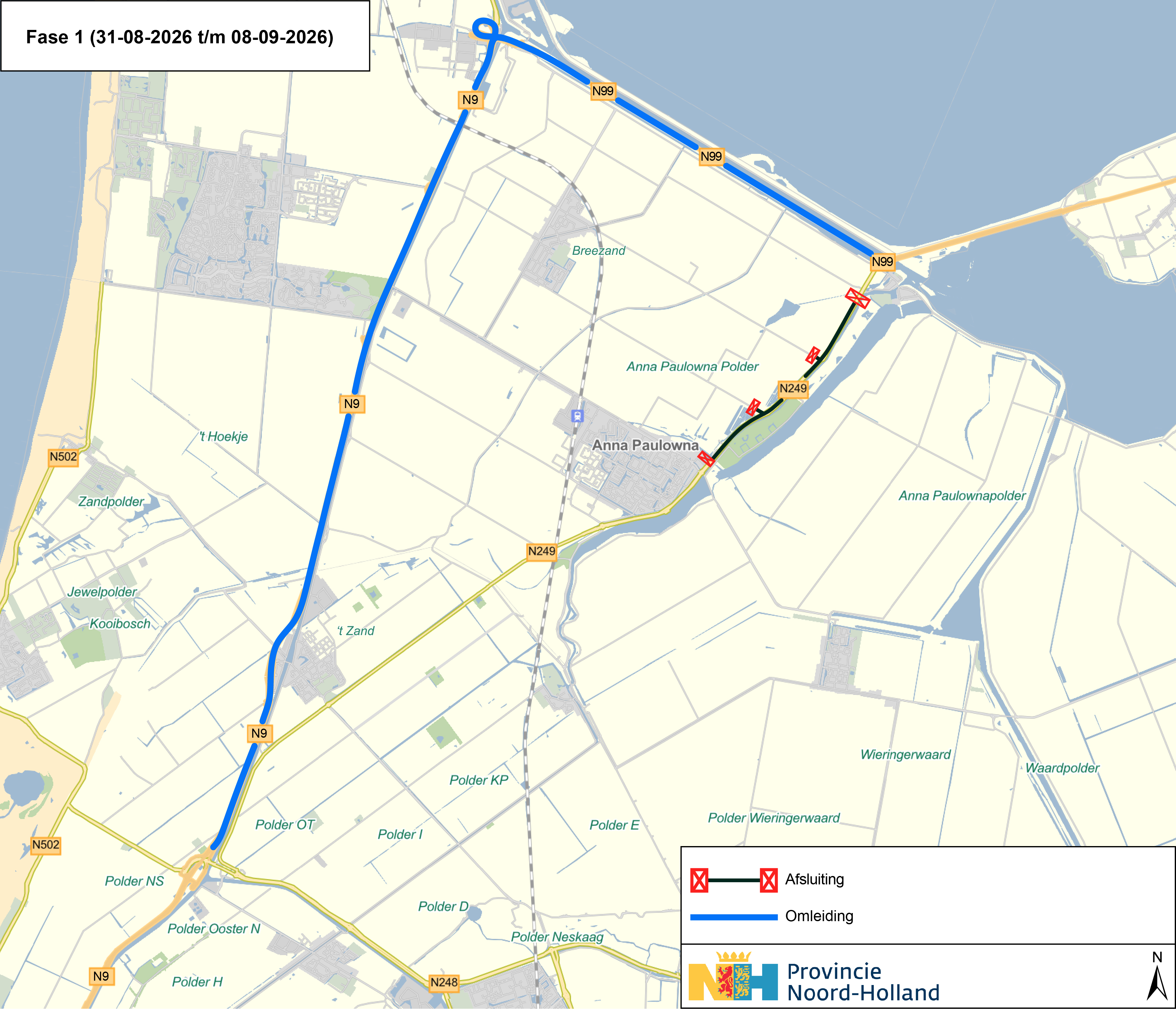 Afsluitingen en omleidingen fase 1
