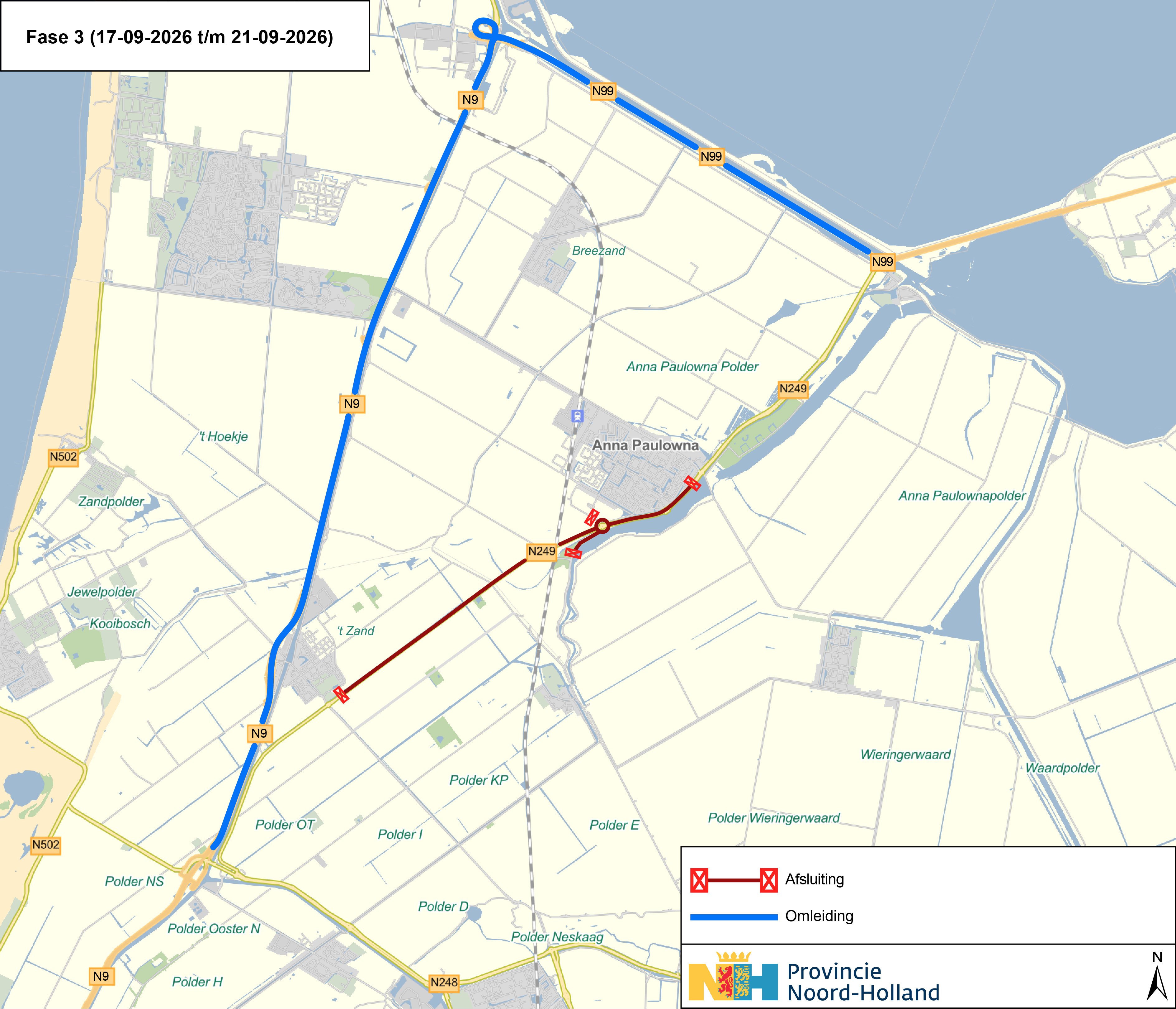 Afsluitingen en omleidingen fase 3