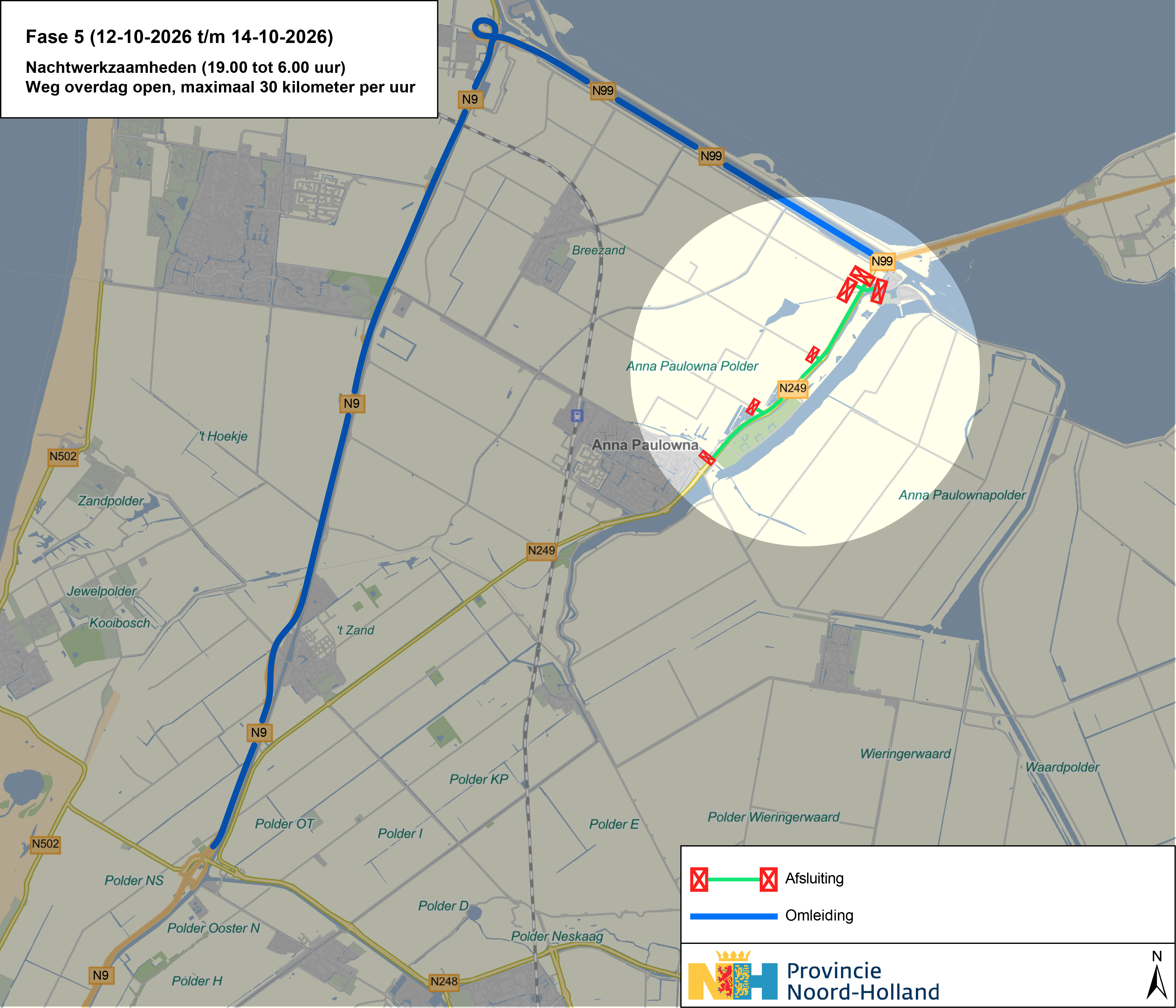 Afsluitingen en omleidingen fase 5