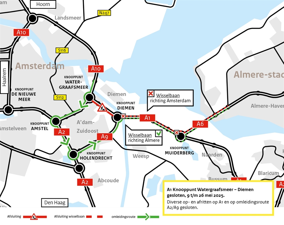 Kaart omleidingsroutes Amsterdam